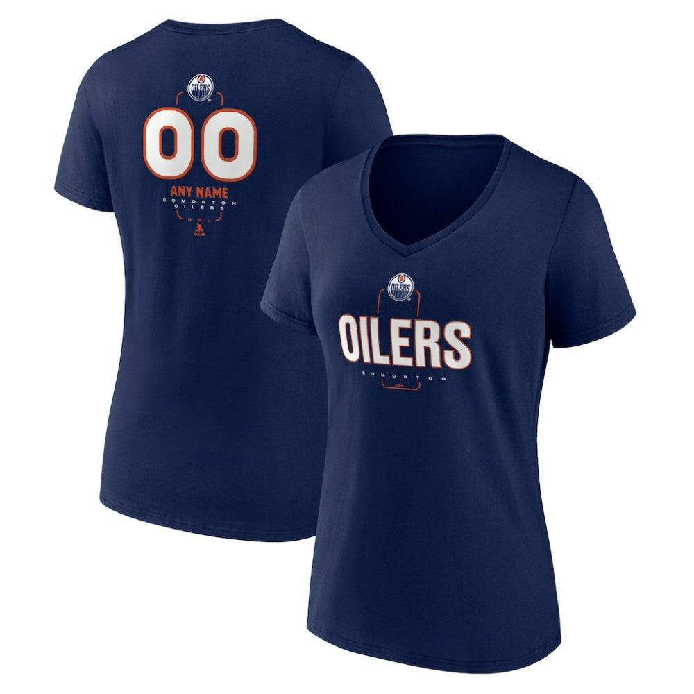 Edmonton Oilers Women's Personalized Name & Number Midfielder V-Neck T-Shirt - Navy - NHL 202441175