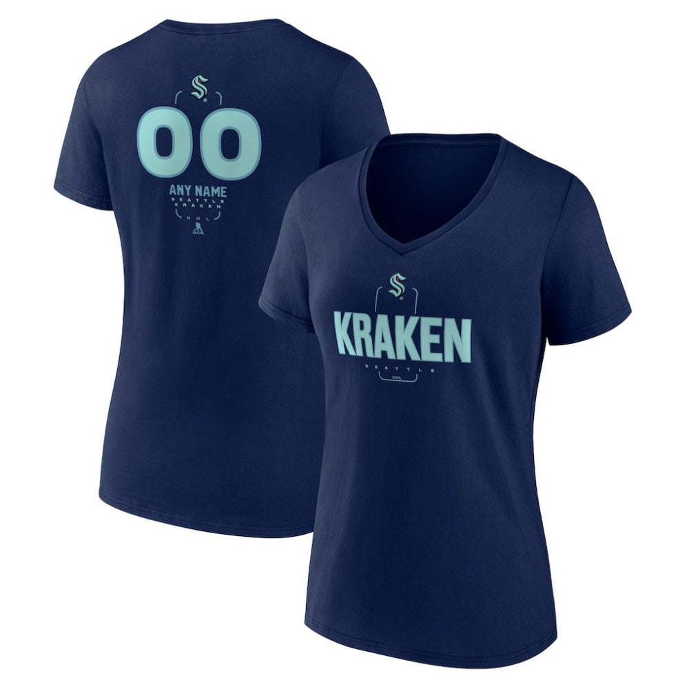 Seattle Kraken Women's Personalized Name & Number Midfielder V-Neck T-Shirt - Deep Sea Blue - NHL 202441215