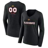 Chicago Blackhawks Women's Personalized Name & Number Midfielder Long Sleeve V-Neck T-Shirt - Black - NHL 202441348