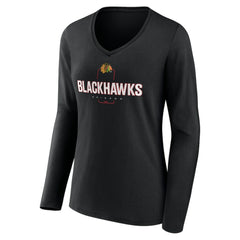 Chicago Blackhawks Women's Personalized Name & Number Midfielder Long Sleeve V-Neck T-Shirt - Black - NHL 202441348