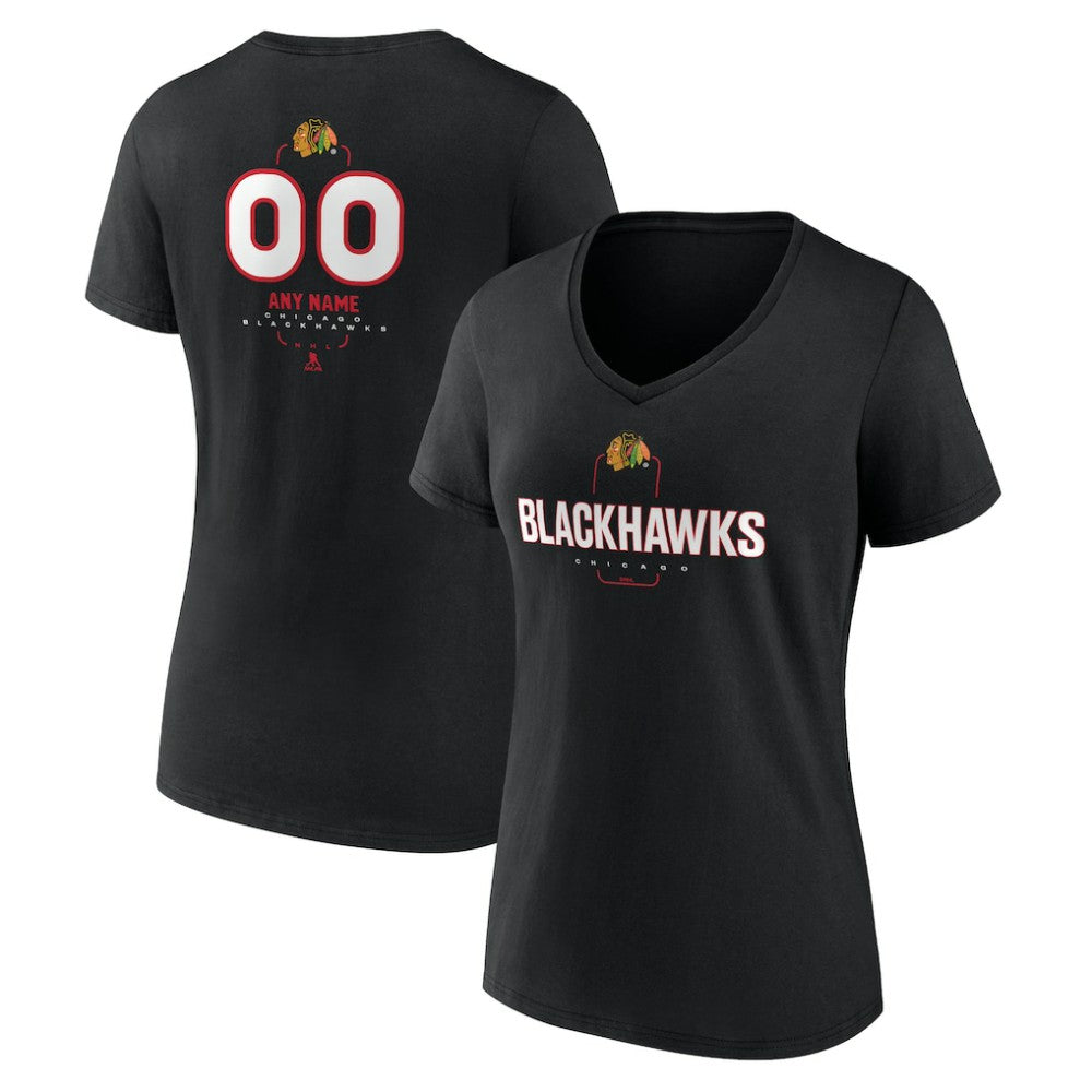 Chicago Blackhawks Women's Personalized Name & Number Midfielder V-Neck T-Shirt - Black - NHL 202441349
