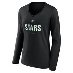 Dallas Stars Women's Personalized Name & Number Midfielder Long Sleeve V-Neck T-Shirt - Black - NHL 202441353