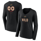 Minnesota Wild Women's Personalized Name & Number Midfielder Long Sleeve V-Neck T-Shirt - Black - NHL 202441358