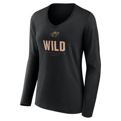 Minnesota Wild Women's Personalized Name & Number Midfielder Long Sleeve V-Neck T-Shirt - Black - NHL 202441358