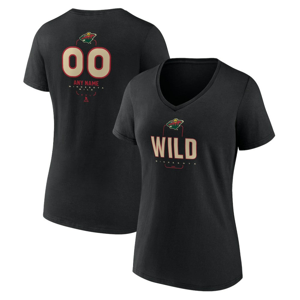Minnesota Wild Women's Personalized Name & Number Midfielder V-Neck T-Shirt - Black - NHL 202441359