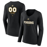 Pittsburgh Penguins Women's Personalized Name & Number Midfielder Long Sleeve V-Neck T-Shirt - Black - NHL 202441378