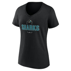San Jose Sharks Women's Personalized Name & Number Midfielder V-Neck T-Shirt - Black - NHL 202441384
