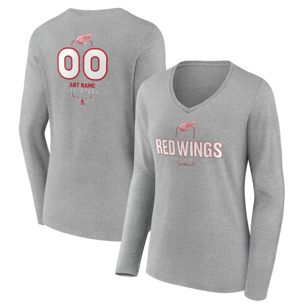 Detroit Red Wings Women's Personalized Name & Number Midfielder Long Sleeve V-Neck T-Shirt - Gray - NHL 202447071
