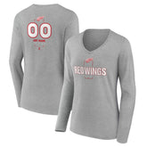 Detroit Red Wings Women's Personalized Name & Number Midfielder Long Sleeve V-Neck T-Shirt - Gray - NHL 202447071