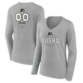 Philadelphia Flyers Women's Personalized Name & Number Midfielder Long Sleeve V-Neck T-Shirt - Gray - NHL 202447076