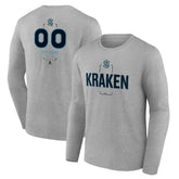 Seattle Kraken Personalized Name & Number Midfielder Long Sleeve T-Shirt - Gray - NHL 202447078