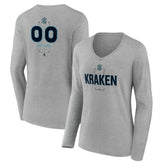 Seattle Kraken Women's Personalized Name & Number Midfielder Long Sleeve V-Neck T-Shirt - Gray - NHL 202447081