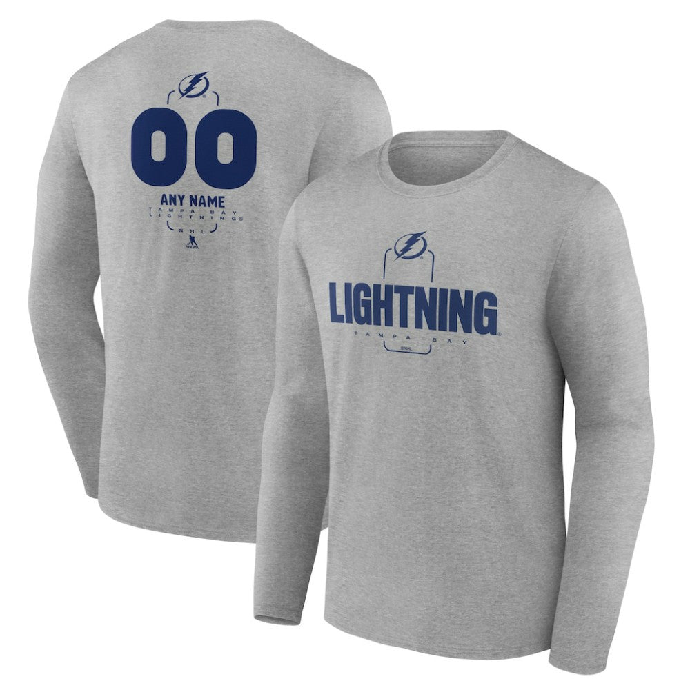 Tampa Bay Lightning Personalized Name & Number Midfielder Long Sleeve T-Shirt - Gray - NHL 202447083