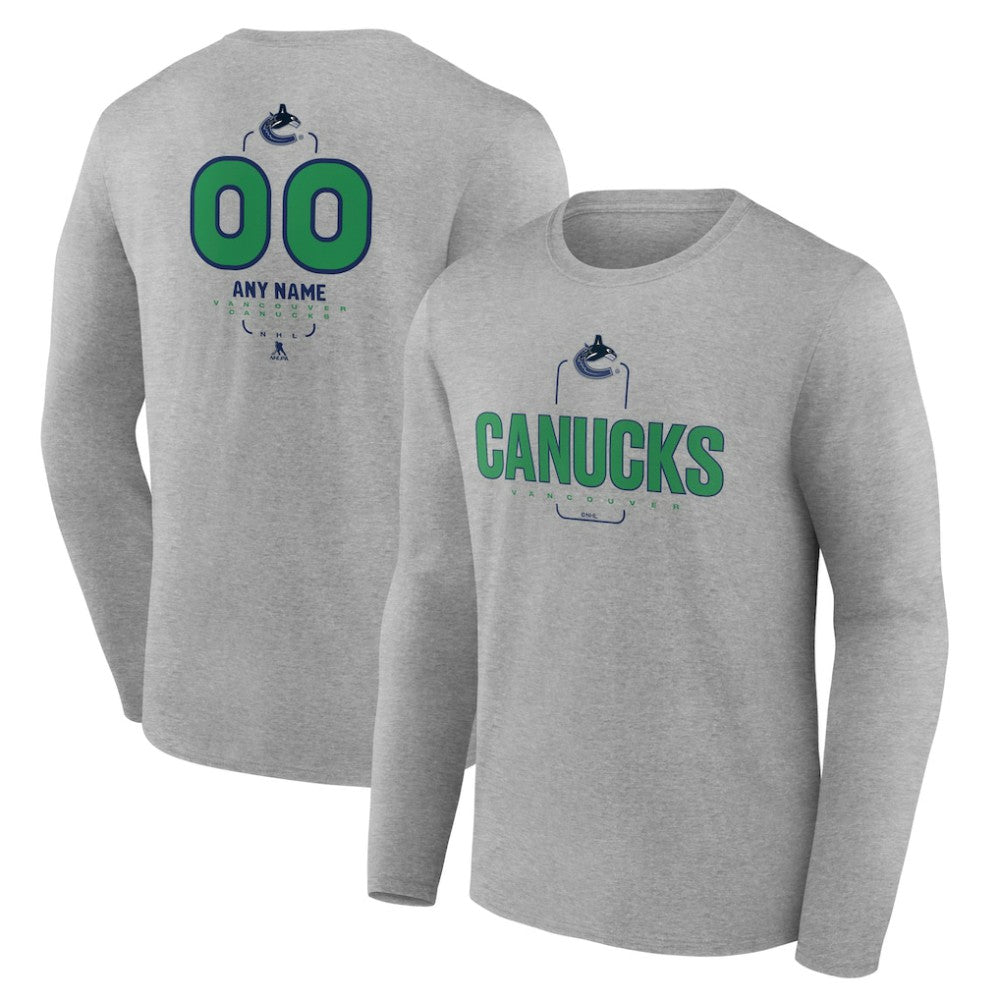 Vancouver Canucks Personalized Name & Number Midfielder Long Sleeve T-Shirt - Gray - NHL 202447093