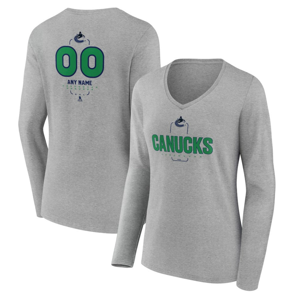Vancouver Canucks Women's Personalized Name & Number Midfielder Long Sleeve V-Neck T-Shirt - Gray - NHL 202447096