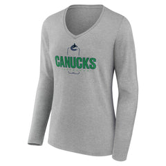 Vancouver Canucks Women's Personalized Name & Number Midfielder Long Sleeve V-Neck T-Shirt - Gray - NHL 202447096