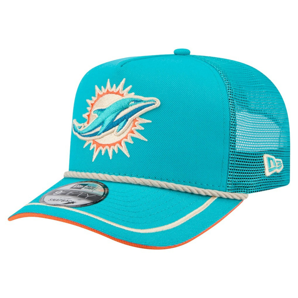 Miami Dolphins New Era Vintage Team Rope A-Frame Trucker 9FIFTY Snapback Hat Aqua