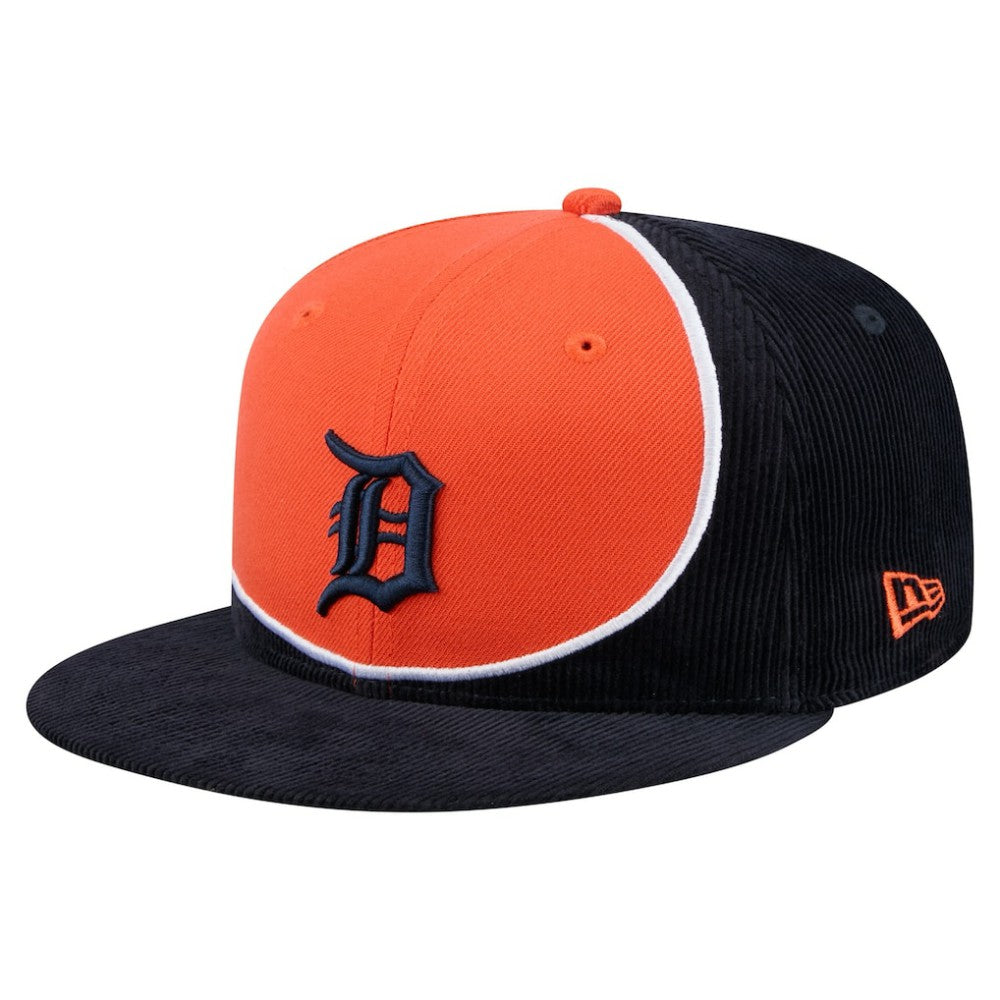 Detroit Tigers New Era Retro Split Corduroy Snapback Hat - Navy/Orange - New Era on Sale