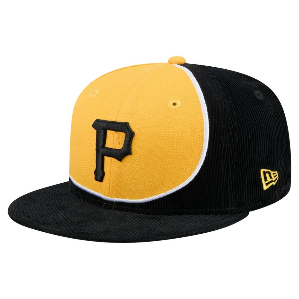 Pittsburgh Pirates New Era Retro Split Corduroy Snapback Hat - Black/Gold - New Era Discount