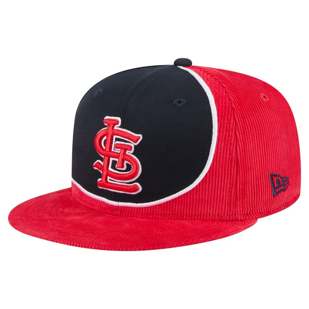 St. Louis Cardinals New Era Retro Split Corduroy Snapback Hat - Red/Navy - New Era Online
