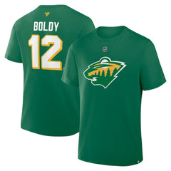 Matthew Boldy Minnesota Wild Fanatics Authentic Stack Name & Number T-Shirt - Kelly Green - NHL 202466909
