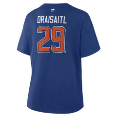 Leon Draisaitl Edmonton Oilers Fanatics Women's Authentic Stack Name & Number T-Shirt - Royal - NHL 202477499