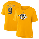 Filip Forsberg Nashville Predators Fanatics Women's Authentic Stack Name & Number T-Shirt - Gold - NHL 202477503