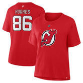 Jack Hughes New Jersey Devils Fanatics Women's Authentic Stack Name & Number T-Shirt - Red - NHL 202477548