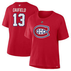 Cole Caufield Montreal Canadiens Fanatics Women's Authentic Stack Name & Number T-Shirt - Red - NHL 202477589