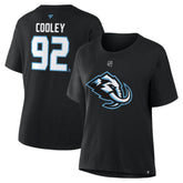 Logan Cooley Utah Mammoth Fanatics Women's Authentic Stack Name & Number T-Shirt - Black - NHL 202477626