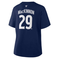 Nathan MacKinnon Colorado Avalanche Fanatics Women's Authentic Stack Name & Number T-Shirt - Navy - NHL 202477681