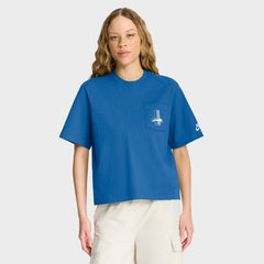 Nike Detroit Lions Women's Rewind Pocket Boxy T-Shirt Blue