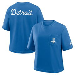 Nike Detroit Lions Women's Rewind Pocket Boxy T-Shirt Blue