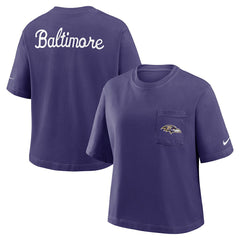 Nike Baltimore Ravens Women's Rewind Pocket Boxy T-Shirt Purple