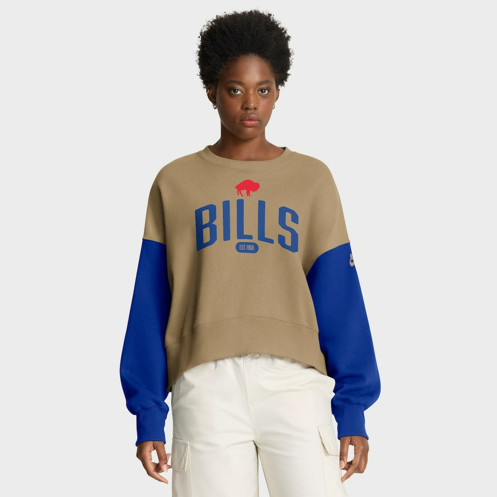 Nike Buffalo Bills Women's Oversized Rewind Pullover Sweatshirt Tan