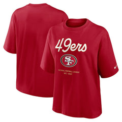 Nike San Francisco 49ers Women's Essential Script Relaxed Boxy T-Shirt Scarlet