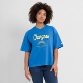Nike Los Angeles Chargers Women's Essential Script Relaxed Boxy T-Shirt Powder Blue