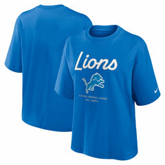 Nike Detroit Lions Women's Essential Script Relaxed Boxy T-Shirt Blue