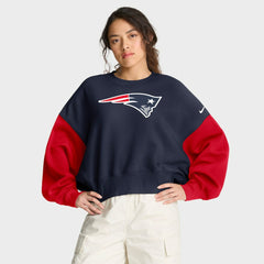 Nike New England Patriots Women's Oversized Color-Block Pullover Sweatshirt Navy
