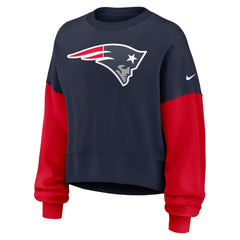Nike New England Patriots Women's Oversized Color-Block Pullover Sweatshirt Navy
