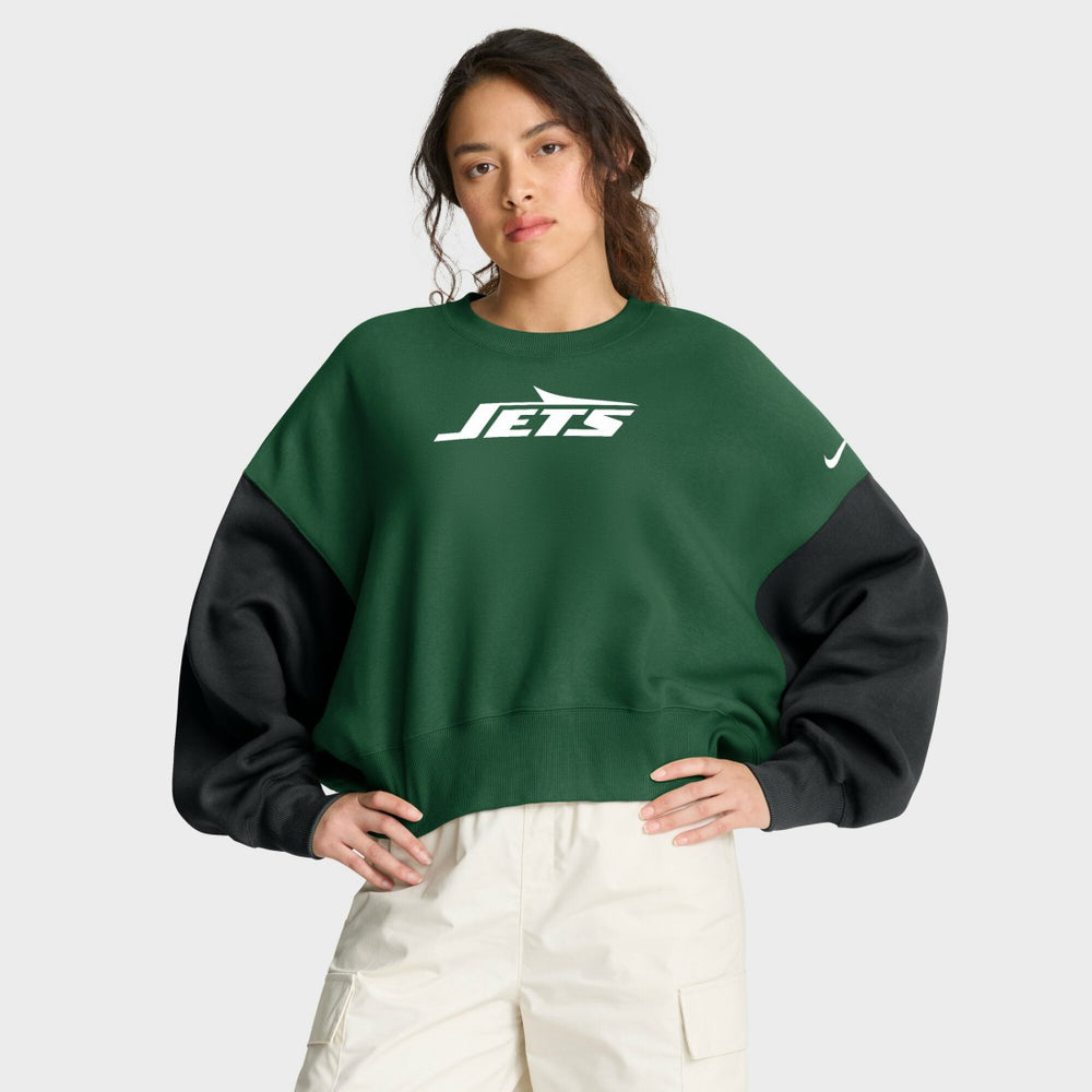Nike New York Jets Women's Oversized Color-Block Pullover Sweatshirt Green