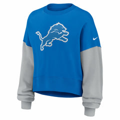 Nike Detroit Lions Women's Oversized Color-Block Pullover Sweatshirt Blue