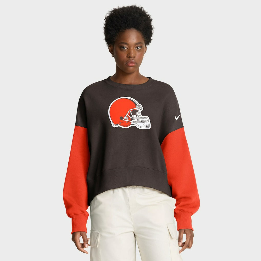 Nike Cleveland Browns Women's Oversized Color-Block Pullover Sweatshirt Brown