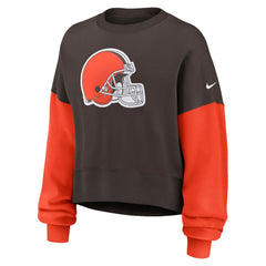 Nike Cleveland Browns Women's Oversized Color-Block Pullover Sweatshirt Brown
