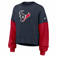 Nike Houston Texans Women's Oversized Color-Block Pullover Sweatshirt Navy