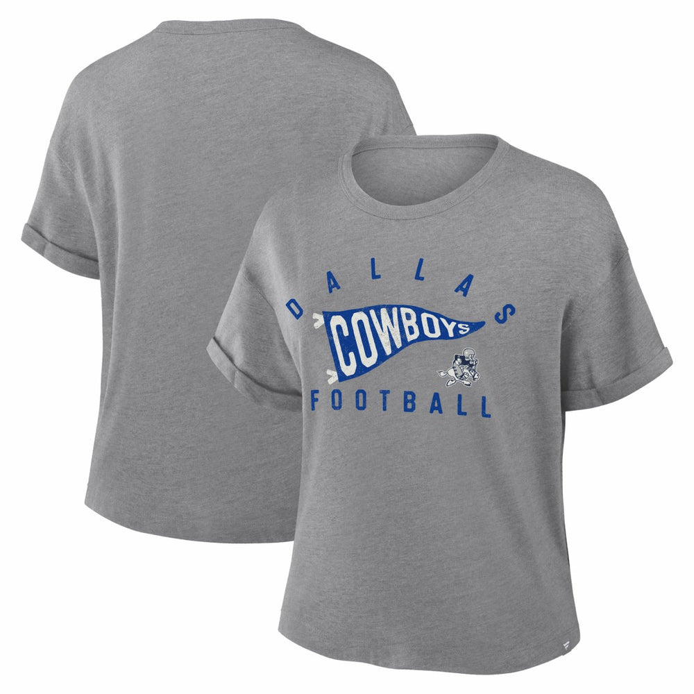 Fanatics Dallas Cowboys Women's Pennant Wave Tribute Tri-Blend Boxy T-Shirt Heather Gray