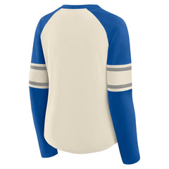 Fanatics Dallas Cowboys Women's Hometown Gridiron Hero Raglan Lace-Up V-Neck Long Sleeve T-Shirt Cream/Royal