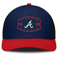 Atlanta Braves Fanatics Cutoff Adjustable Trucker Hat - Navy/Red - Fanatics Lifestyle