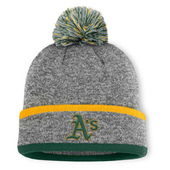 Athletics Fanatics Backstop Cuffed Knit Hat with Pom - Heather Gray - Fanatics Online