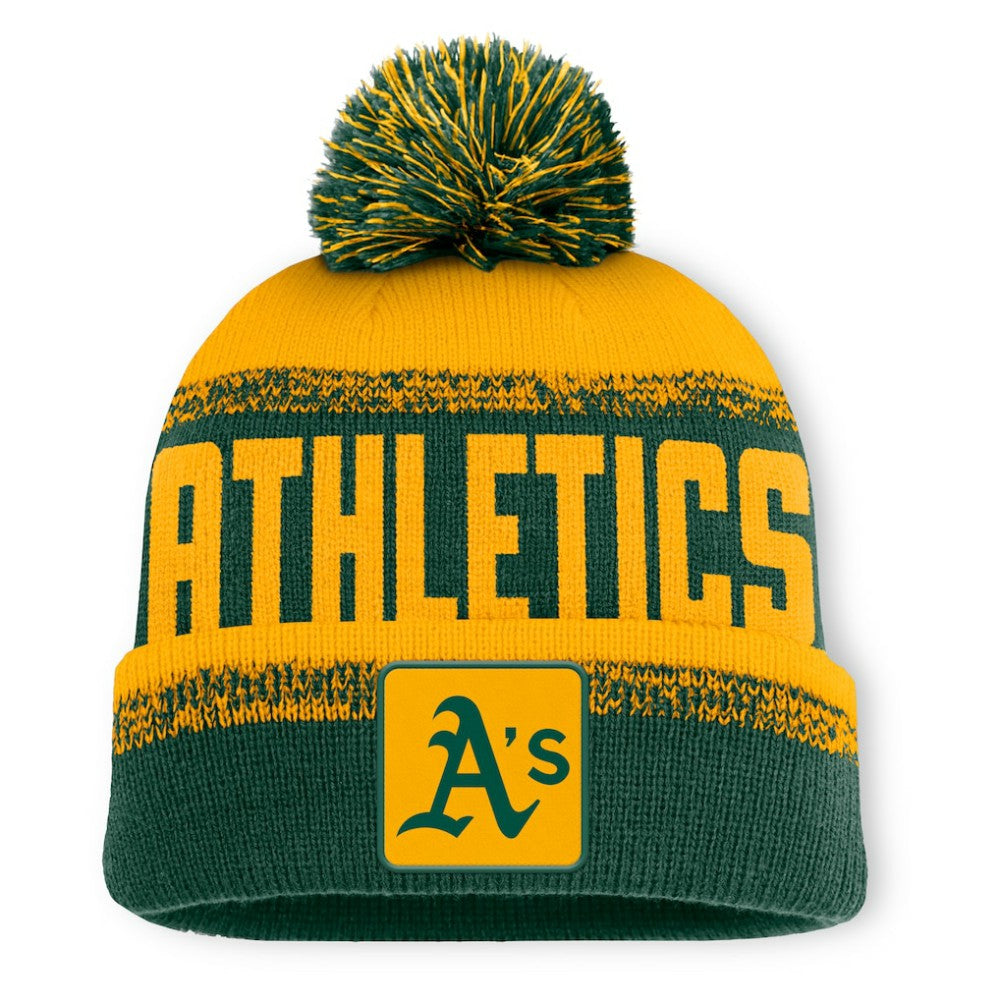 Athletics Fanatics No-Doubter Cuffed Knit Hat with Pom - Green/Gold - Fanatics Discount